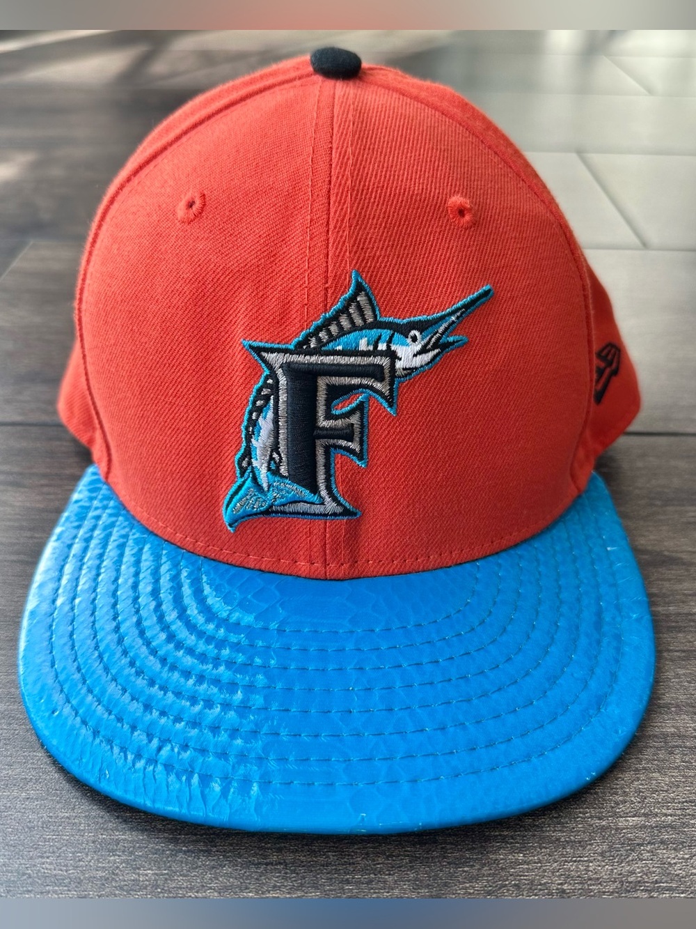 New Era 59FIFTY Florida Marlins Fitted Hat Orange Blue Faux Snakeskin - Size 7